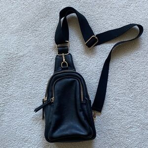 Black Crossbody Bag with Gold Accents